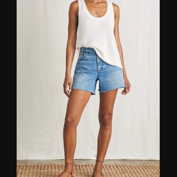 Faherty Miramar Linen Scoop Neck Tank in Egret | Size S - Picture 4 of 8